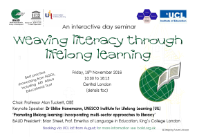 Day seminar on adult literacies in lifelong learning with BALID, UNESCO Institute for Lifelong Learning, and UCL IoE Post-14 Centre